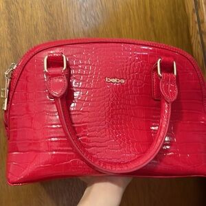 Bebe Glossy Red Croc-Embossed Satchel
